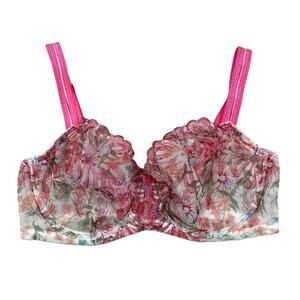 Paramour Women's 38D Coral Pink Floral Embroidered Sheer Minimizer Bra